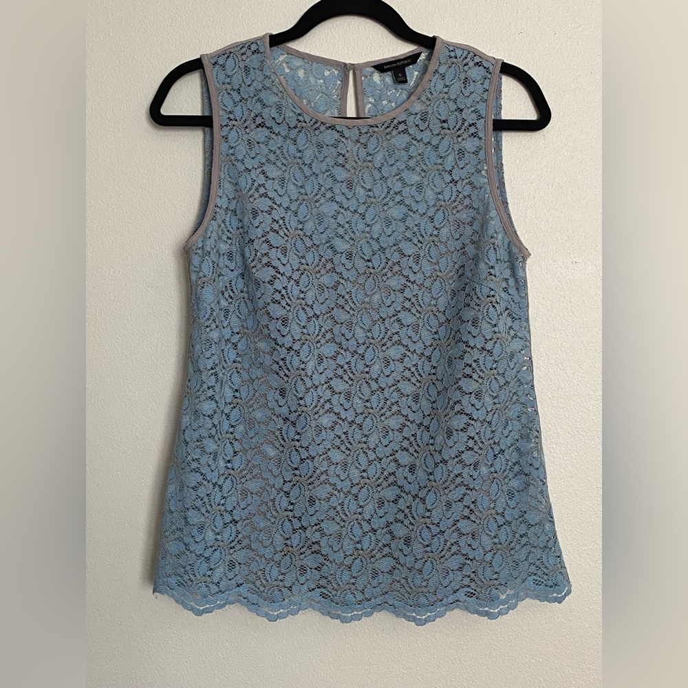 Blue Lace Sleeveless Blouse